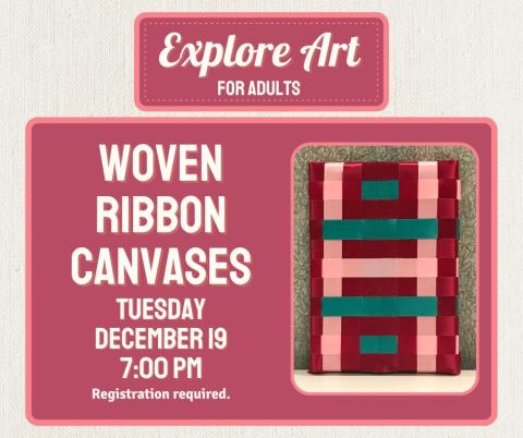 A social media post for Explore Art for Adults. It shows a picture of a canvas decorated with ribbon.