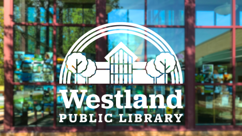 Westland Public Library logo superimposed on colorful windows