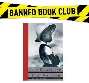 Banned Book Club logo and The Bluest Eye book cover