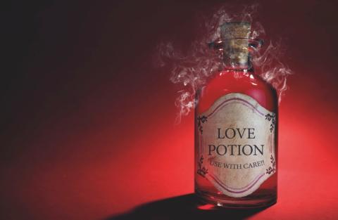 love potion with red and black background