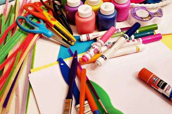 Pile of craft supplies on a white background.