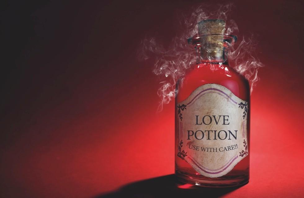 love potion with red and black background
